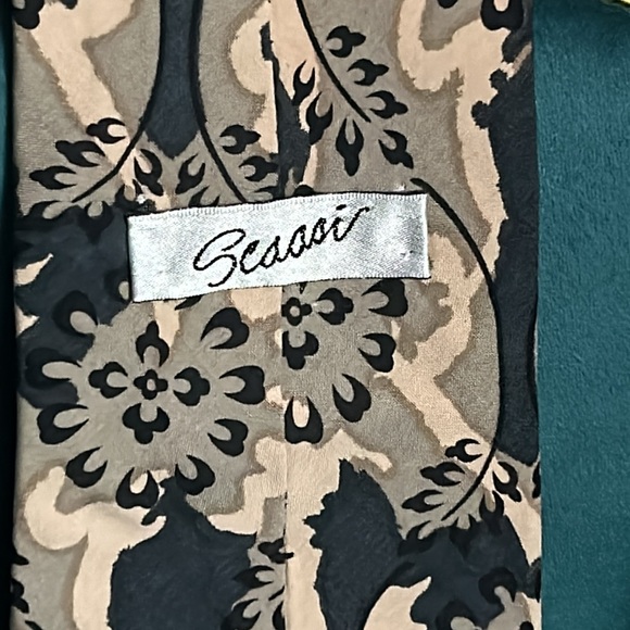 Vintage 70s Arnold Scaasi Italian Silk Black Gray Blue Taupe Abstract Floral - Picture 3 of 5